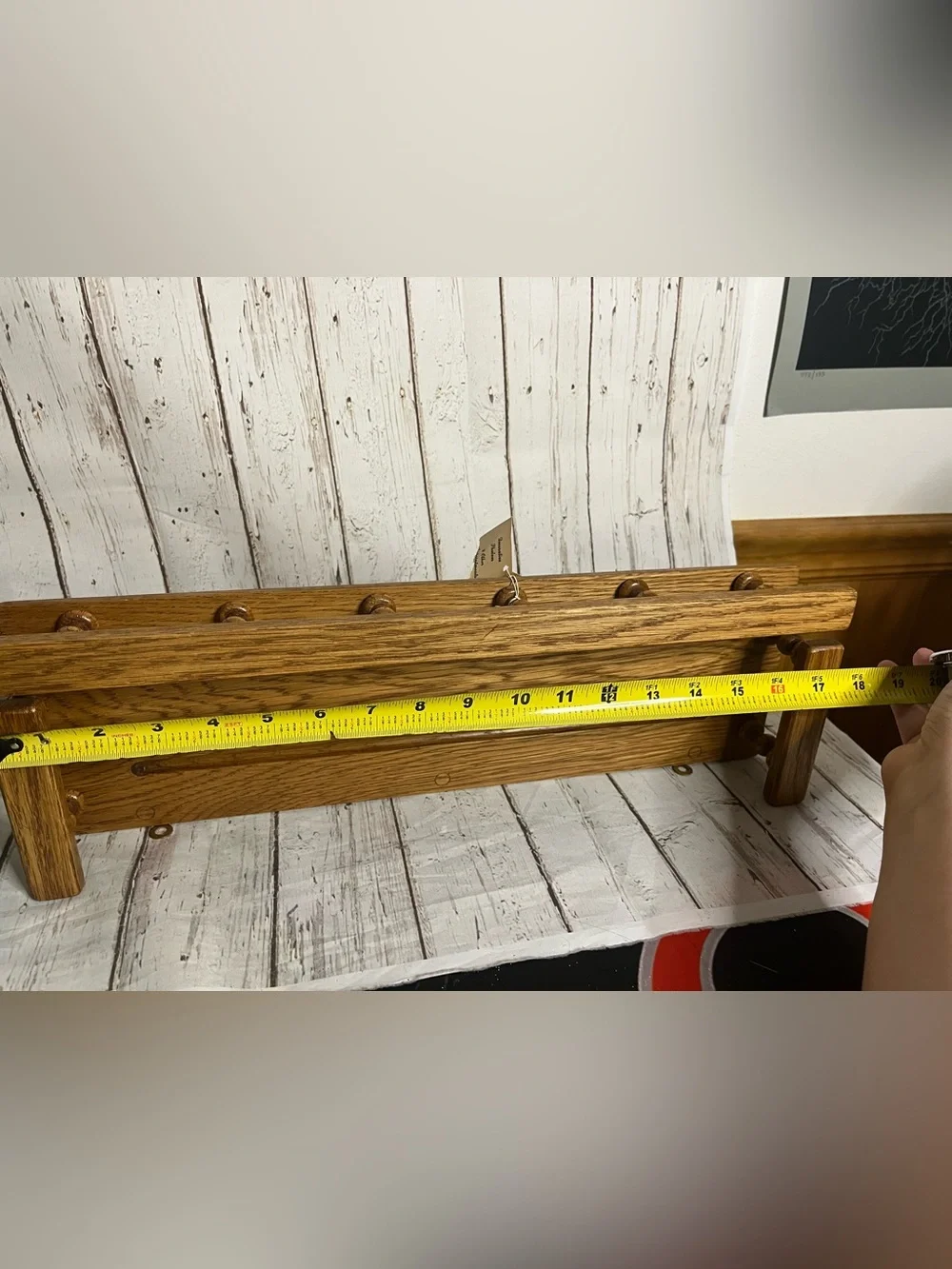 Vtg Spindle Rail Solid Oak Wood Wall Mounted Shelf 18” With Tag